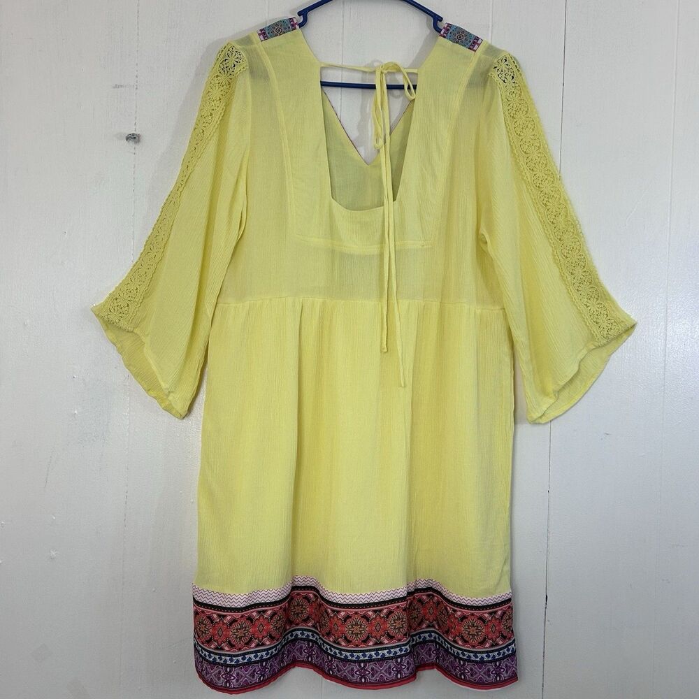 White Mark Dress Size M Yellow Boho Mini Dress Size Medium Bohemian Bell Slevees - Picture 2 of 13